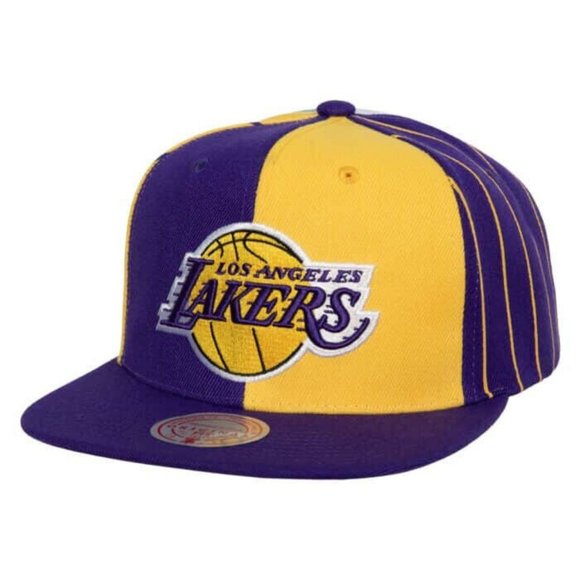 Los Angeles Lakers Mitchell Ness WHAT THE PIN STRIPE PIN WHEEL SNAPBACK NEW - Picture 1 of 6